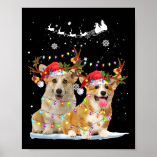 Corgi Reindeer Santa Hat Julafton Ljus jul Xma Poster