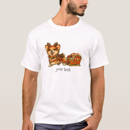 Corgi Reindeer Sleigh Retro Cozy Christmas Gift T Shirt