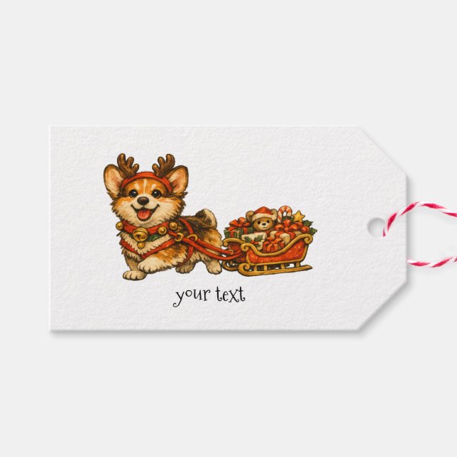 Corgi Ren Ren Drivkälke Retro Mysig Julpresent Presentetikett (Framsidan (Horizontal))