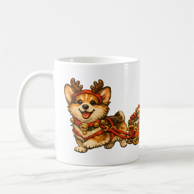 Corgi Ren Rensläde Retro Mysig Julpresent Kaffemugg (Vänster)