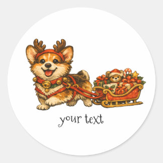 Corgi Renjävlar Sleigh Retro Mysig Julpresent Runt Klistermärke
