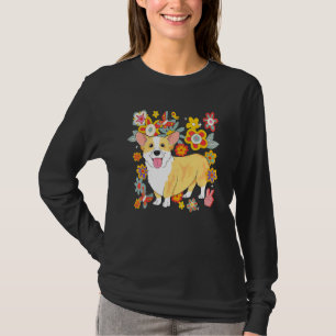 Corgi Retro 60-70-tals Vibe Blomma Fredstecken Vin T Shirt
