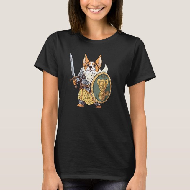 Corgi Riddare Rolig Hund Medeltida T Shirt (Framsida)
