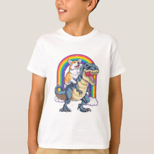 Corgi Riding Dinosaur T rex Funny Space Galaxy Rai T Shirt