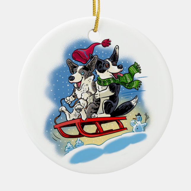 Corgi-roligten i snö julgransprydnad keramik (Framsidan)