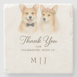 Corgi Rosé Elfenbensvit Bröllop Tack Monogram Stenunderlägg