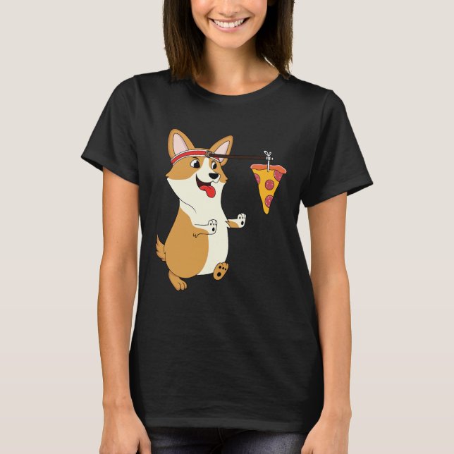 Corgi Running Pizza T Shirt (Framsida)