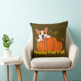 Corgi säger Lycklig Fall Y'all! Kudde
