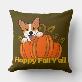 Corgi säger Lycklig Fall Y'all! Kudde