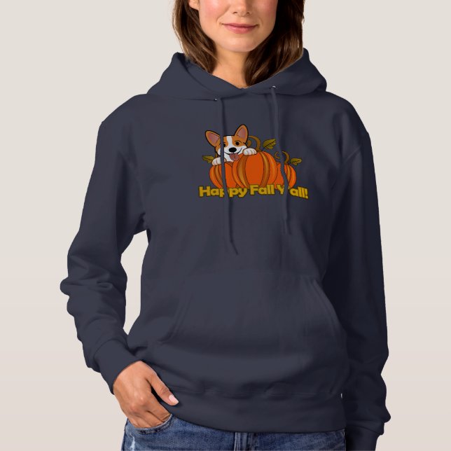 Corgi säger Lycklig Fall Y'all! T Shirt (Framsida)