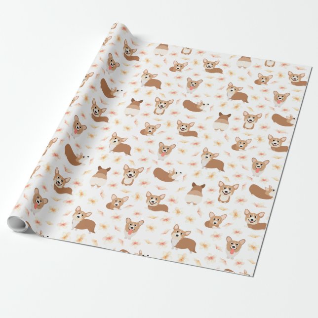 Corgi Sakura Cherry Blommar Mönster Presentpapper (Utrullad)