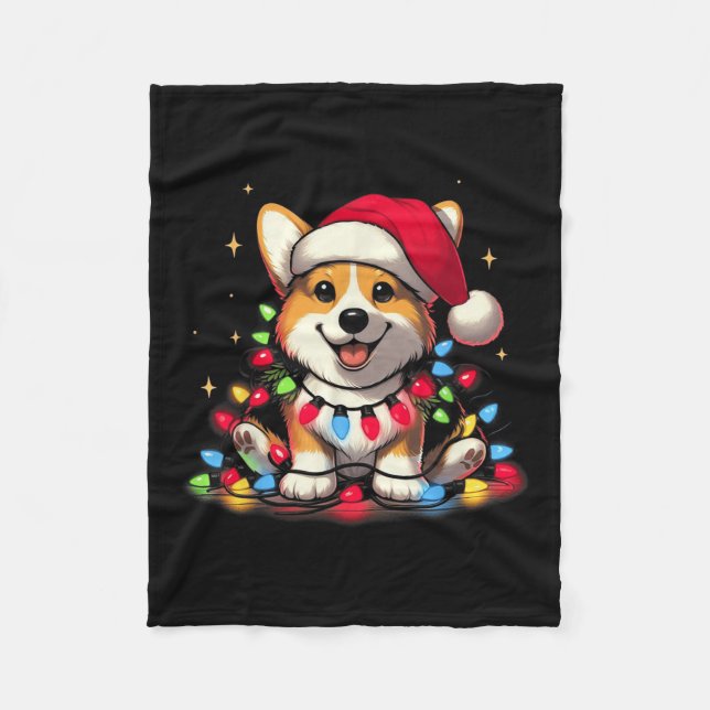 Corgi Santa Christmas Tree Lights Boys Men Corgmas Fleecefilt (Framsidan)