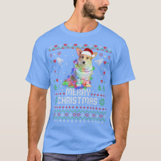 Corgi Santa Hat Hund Julgran Ljus Helgdag T Shirt