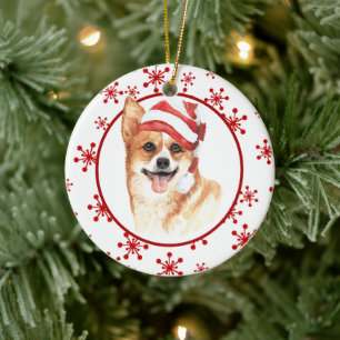 Corgi Santa Hat Red Snowflake-jul Julgransprydnad Keramik
