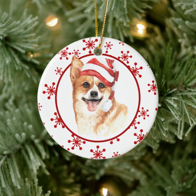 Corgi Santa Hat Red Snowflake-jul Julgransprydnad Keramik (Träd)