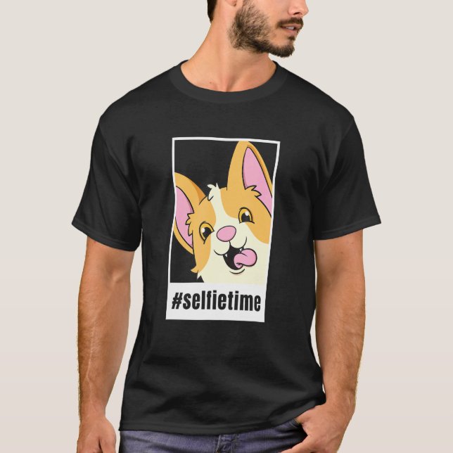 Corgi Selfie Djur Selfietid Hund T Shirt (Framsida)