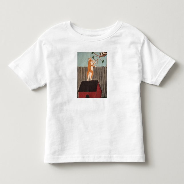 Corgi siktar slangbella mot katt T-Shirt (Framsida)