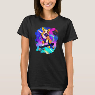 Corgi Skateboardåkning i yttre rymden Retro Vintag T Shirt