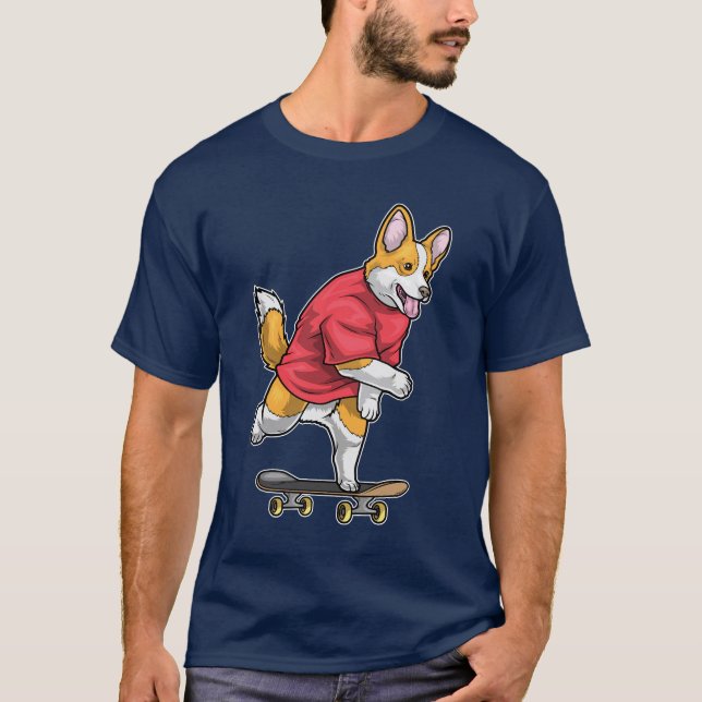Corgi Skater Skateboard T Shirt (Framsida)