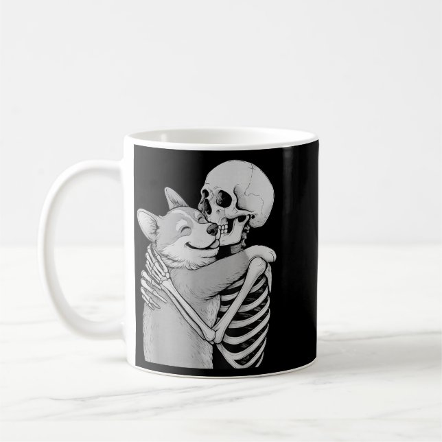Corgi Skelett Kram Halloween Hund Älskare Kaffemugg (Vänster)