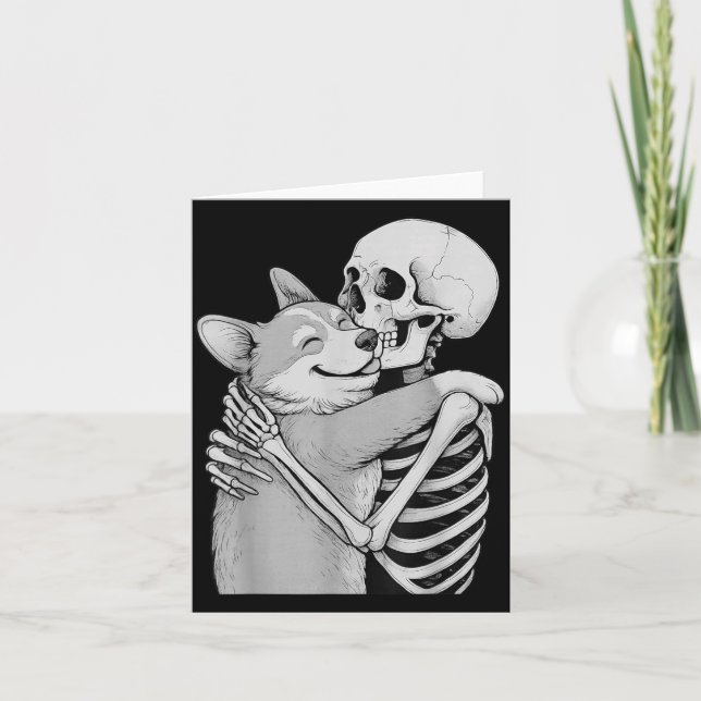 Corgi Skelett Kram Halloween Hund Älskare Kort (Framsida)