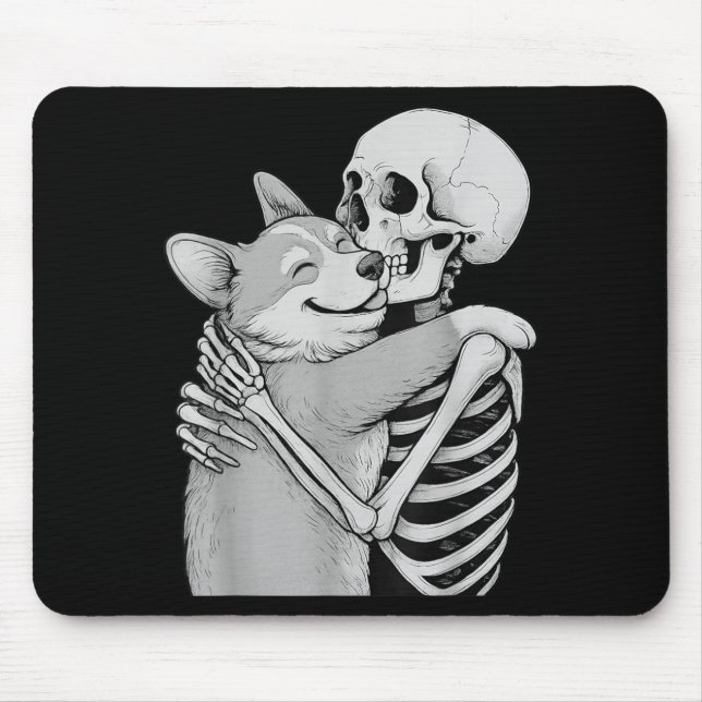 Corgi Skelett Kram Halloween Hund Älskare Musmatta (Framsidan)