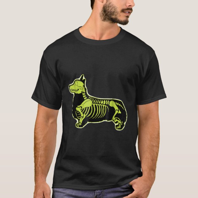 Corgi Skelett T Halloween Män Hund Skalle Shirt (Framsida)