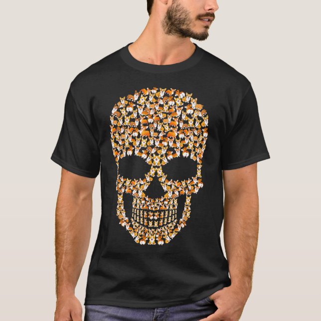 Corgi Skull Halloween T Shirt (Framsida)