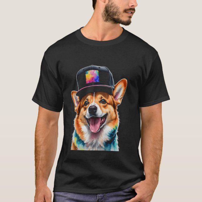 Corgi Snapback mössa Hund Rolig Djur Konsttryck Gr T Shirt (Framsida)