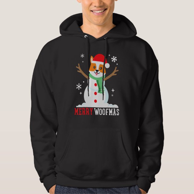 Corgi Snögubbe Funny Cute Hund Pappa jul Hoodie (Framsida)