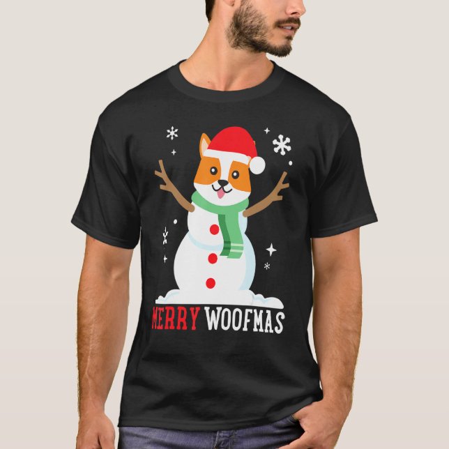 Corgi Snögubbe Funny Cute Hund Pappa jul T Shirt (Framsida)