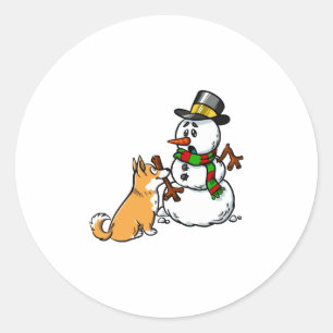 Corgi Snögubbe jul Runt Klistermärke