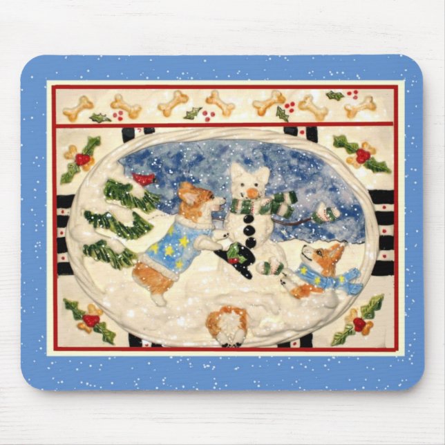 Corgi Snögubbe Mousepad Musmatta (Framsidan)