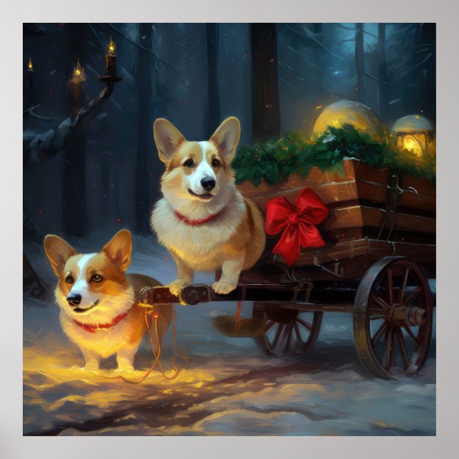 Corgi Snöig släde juldekoration  Poster (Framsidan)