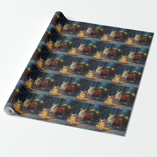 Corgi Snöig släde juldekoration  Presentpapper (Utrullad)