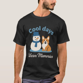 Corgi Snömannen Vänner Varm Kaffe Söt Vinter Snö T Shirt