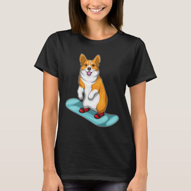 Corgi Snowboard Winter sport T Shirt (Framsida)