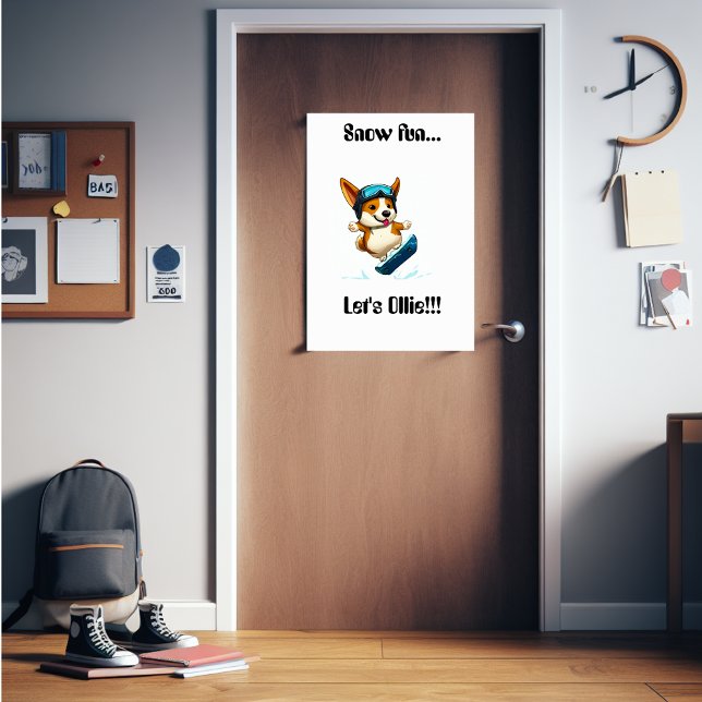 Corgi snowboarding roligt poster (For the teen who loves the snow!)