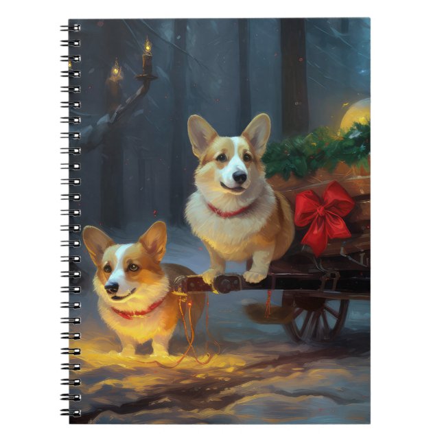 Corgi Snowy Sleigh-juldekretet Anteckningsbok (Framsidan)