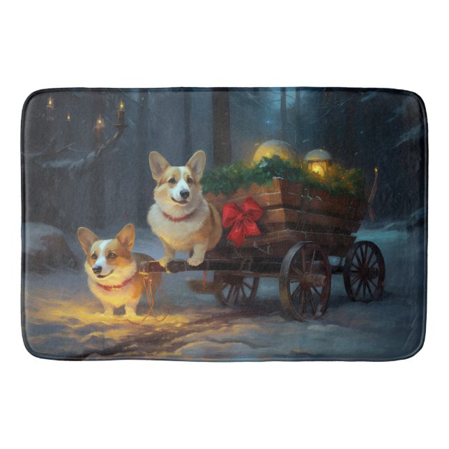 Corgi Snowy Sleigh-juldekretet Badrumsmatta (Framsidan)