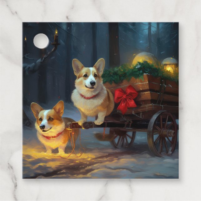 Corgi Snowy Sleigh-juldekretet Gåvor Etiketter (Framsida)