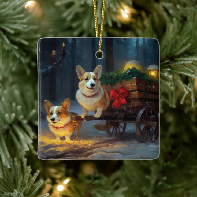 Corgi Snowy Sleigh-juldekretet Julgransprydnad Keramik (Träd)