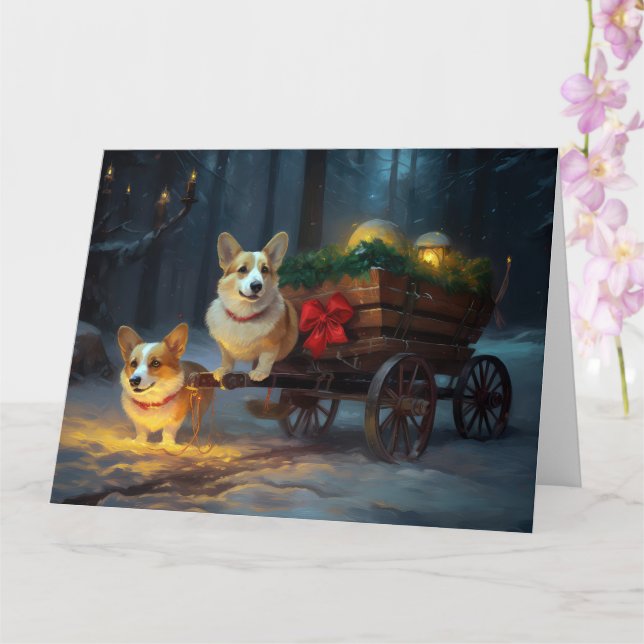 Corgi Snowy Sleigh-juldekretet Kort (Orkide)