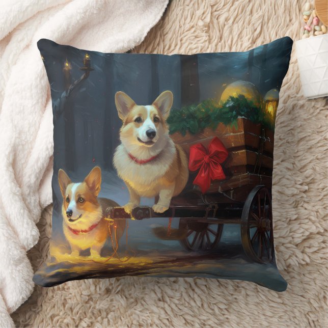 Corgi Snowy Sleigh-juldekretet Kudde (Filt)