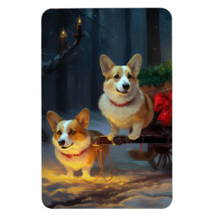 Corgi Snowy Sleigh-juldekretet Magnet