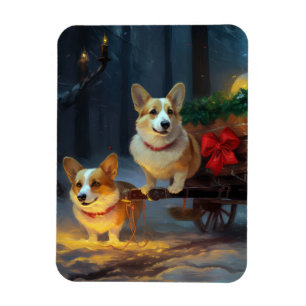Corgi Snowy Sleigh-juldekretet Magnet