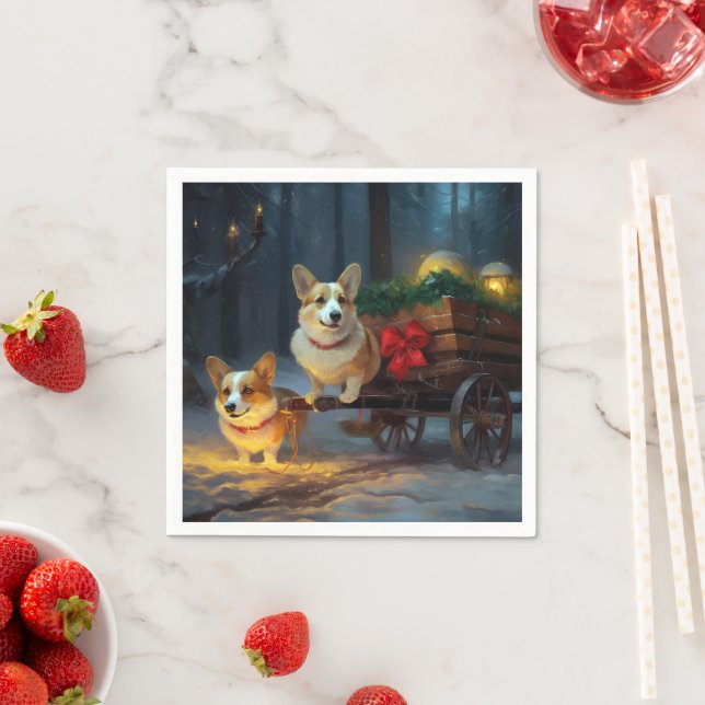 Corgi Snowy Sleigh-juldekretet Pappersservett (Insitu)
