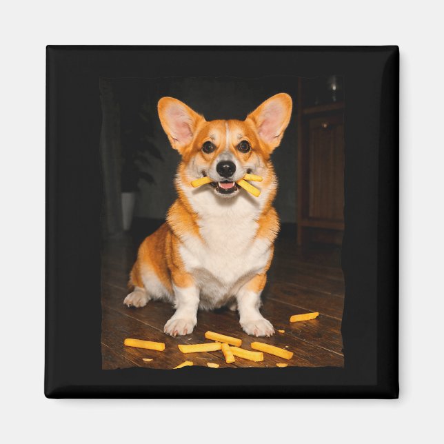 Corgi som äter pommes frites hund meme valpälskare magnet (Framsidan)