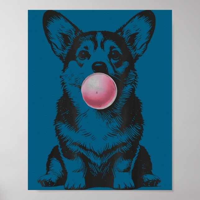 Corgi som blåser bubbelgum Roligt hund tecknat mem Poster (Framsidan)