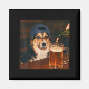 Corgi som dricker ölskjorta rolig fadersdag hund magnet